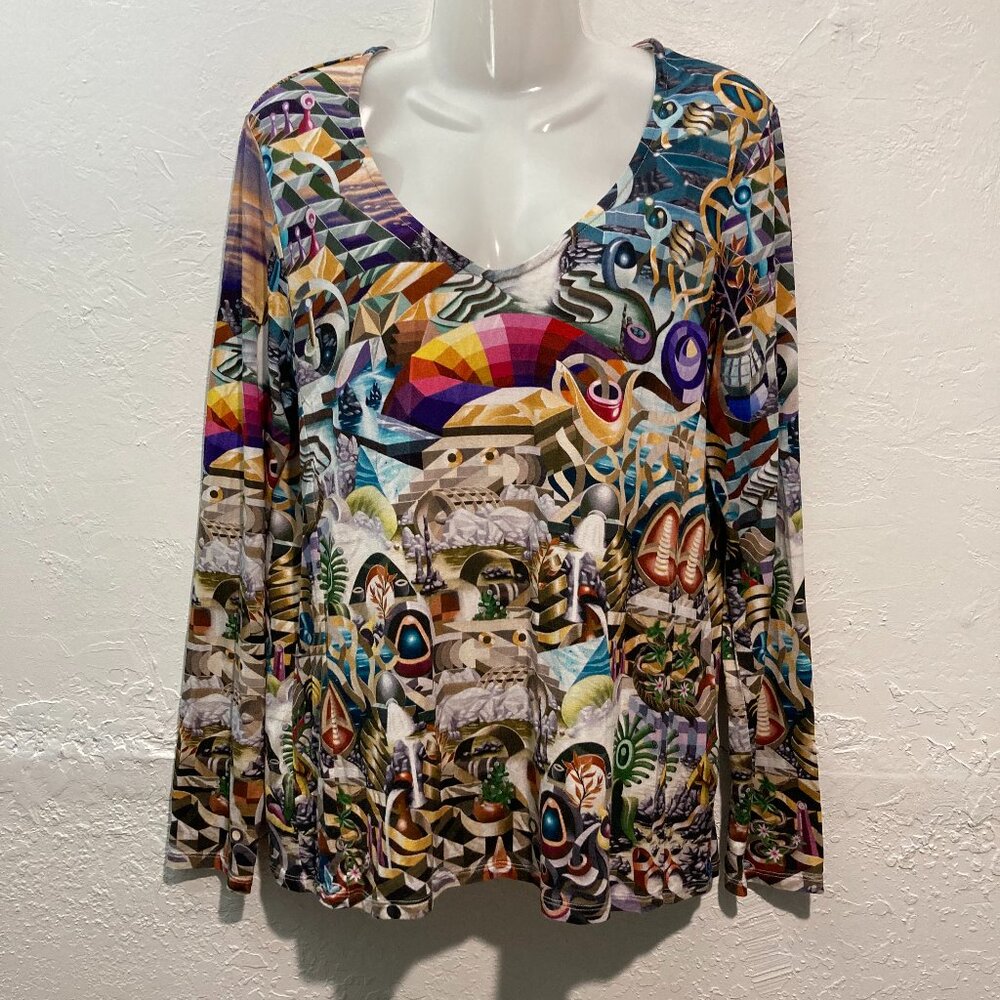 AVENTURES DES TOILES Art to Wear Long Sleeve Pullover Top Multi Lagenlook 44